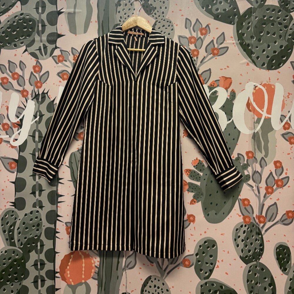 Scotch & Soda Les Tropiques Striped Front Pleat Button Down Shirt Dress